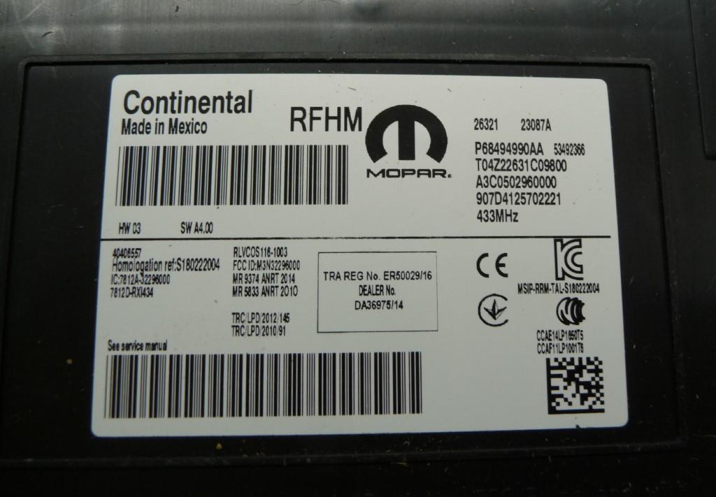 2021 Jeep Compass Keyless Entry Module 68494990AA OEM A1 LA Global Parts