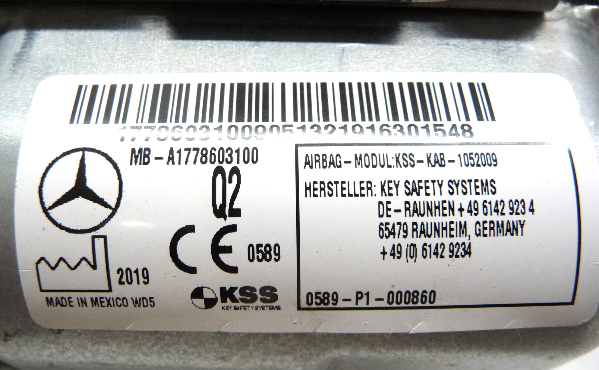 2019-2023 Mercedes Benz CLA250 Left Knee Airbag Inflator Module ...